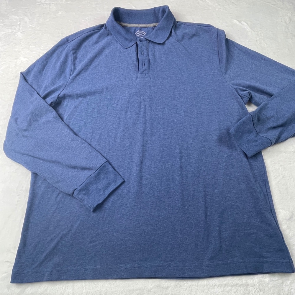 St Johns Bay Mens XL Blue Heathered Legacy Polo Long Sleeve Shirt 93677